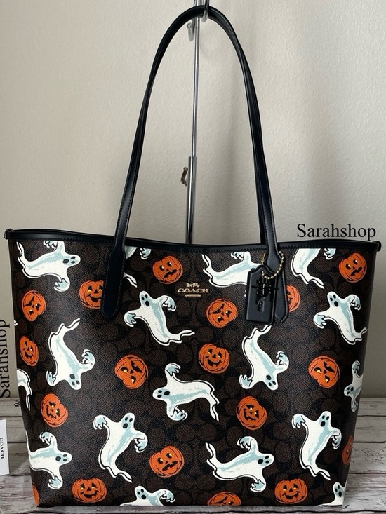 Coach Handbags - Coach Halloween Ghost & Pumpkin Print Tote Bag in Brown/Black